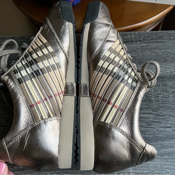 Burberry Metallic Leather Check Leather trim Lace Up Sneakers EU38 US8 - Picture 5 of 15